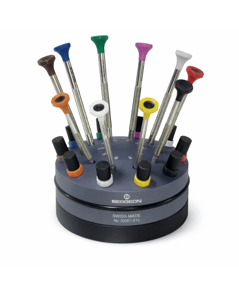 Socle 10 tournevis horloger inox Swiss Made 30081-S10