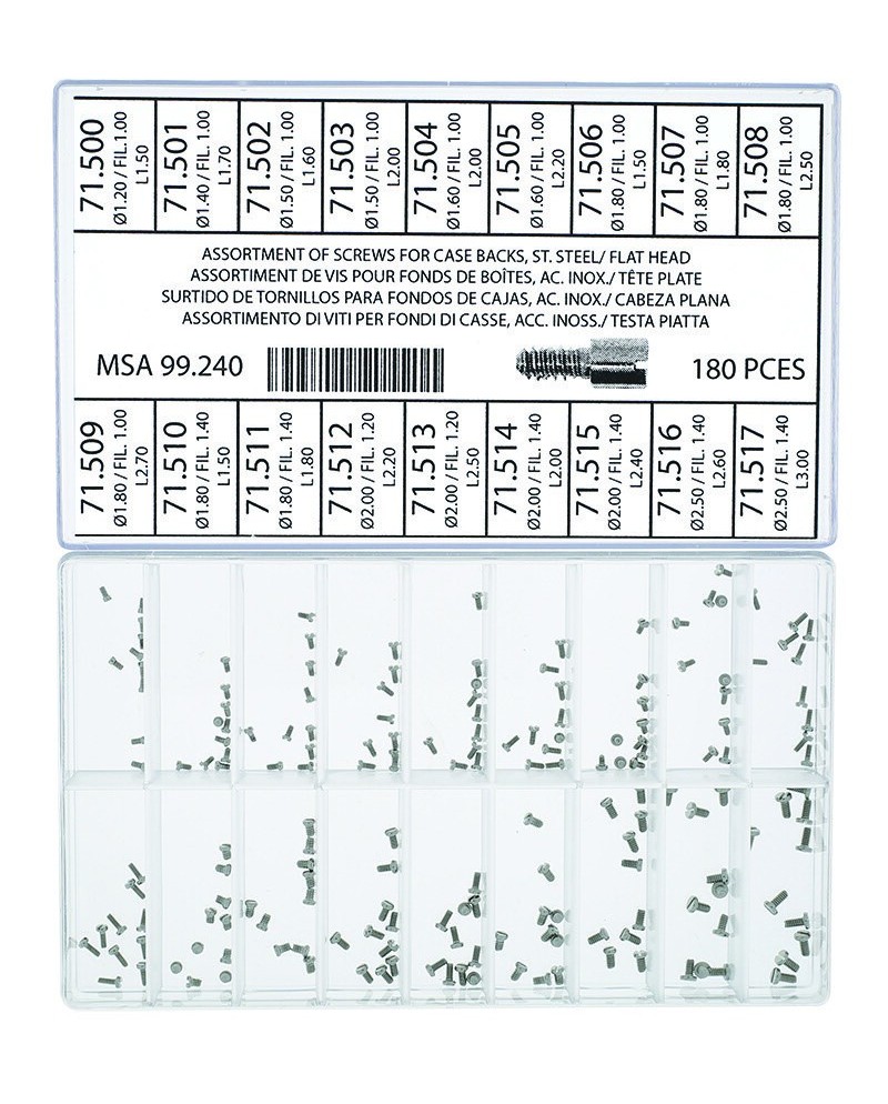 Assortiment de vis pour fonds de boîtes, acier inox, tête plate - HOROTEC