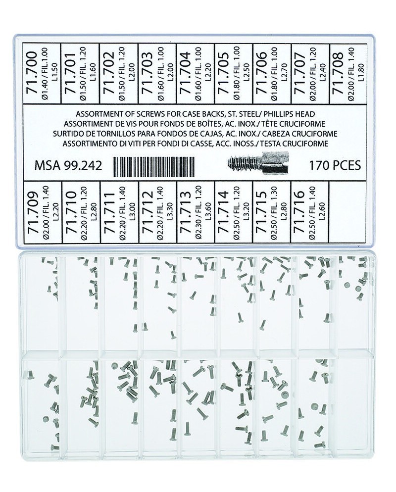 Assortiment de vis pour fonds de boîtes, acier inox, tête cruciforme - HOROTEC