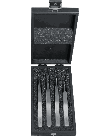 HOROTEC 12.388 - Coffret bois avec 4 brucelles antimagnétiques acier 904L