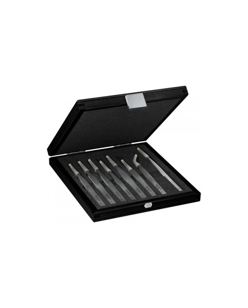 BERGEON 7028 - Coffret bois avec assortiment de 8 brucelles B-STAR antimagnétiques