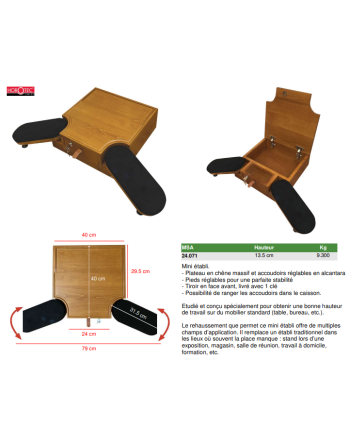 HOROTEC 24.071 - Mini établi d'horloger en chêne avec accoudoirs réglables