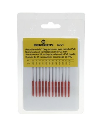 BERGEON 4251 - Assortiment de 12 équarrissoirs avec manches PVC Ø 0,33 à 0,69 mm