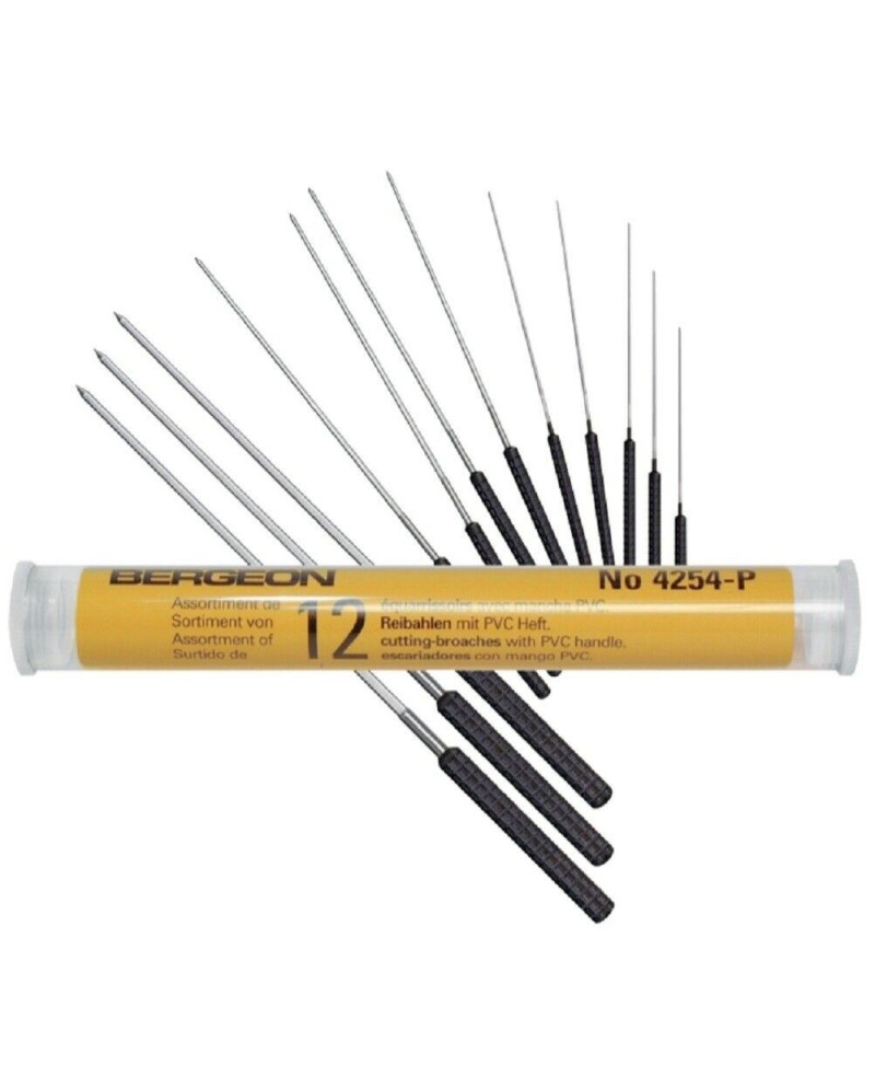 BERGEON 4254-P - Assortiment de 12 équarrissoirs avec manches PVC Ø 0,33 à 2,34 mm