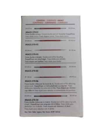 HOROTEC 22.578 - Assortiment de fraises doubles à ébavurer et ébiser en coffret bois