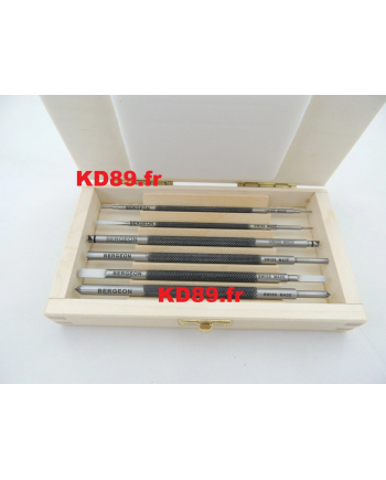 BERGEON 30414 - Assortiment de 6 fraises doubles à ébavurer et ébiser en coffret bois