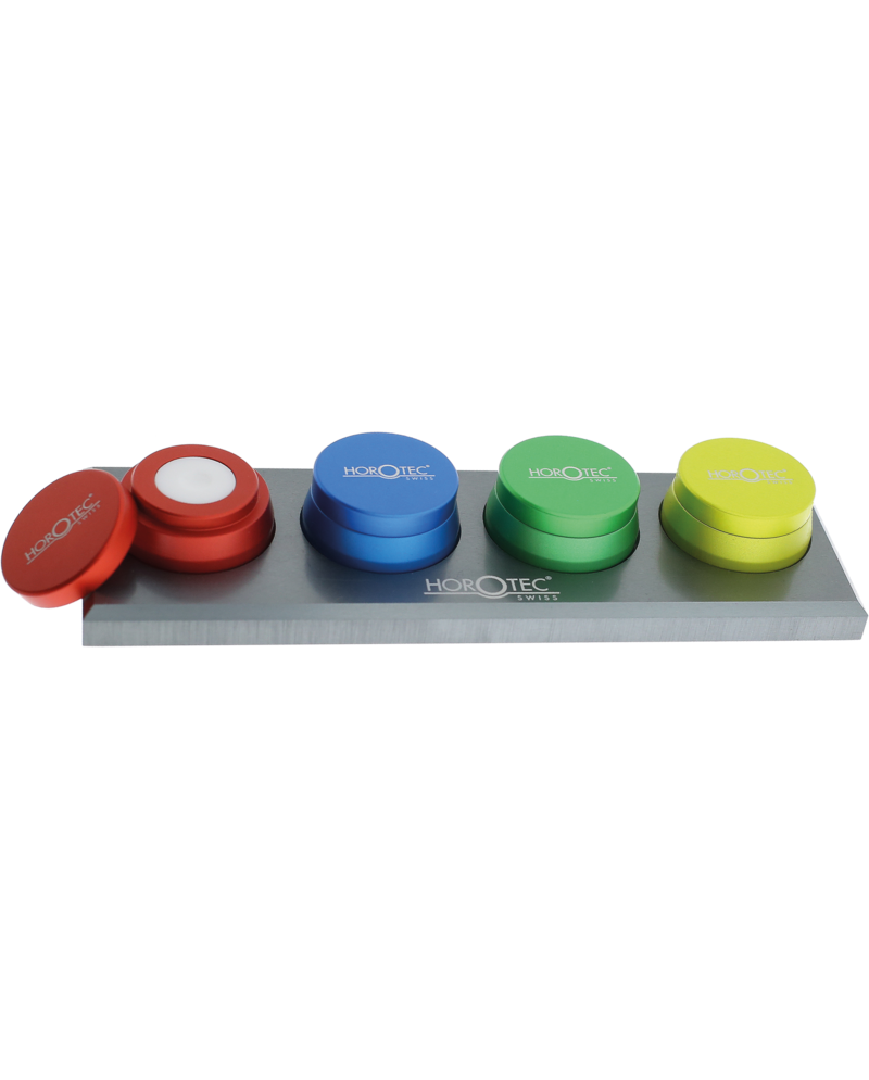 HOROTEC 17.106 - Assortiment de 4 huiliers en aluminium éloxé sur support