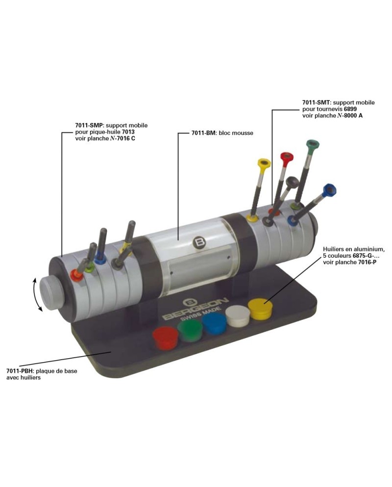 BERGEON 7011 - Support panoramique avec huiliers, tournevis et pique-huile Haute Horlogerie