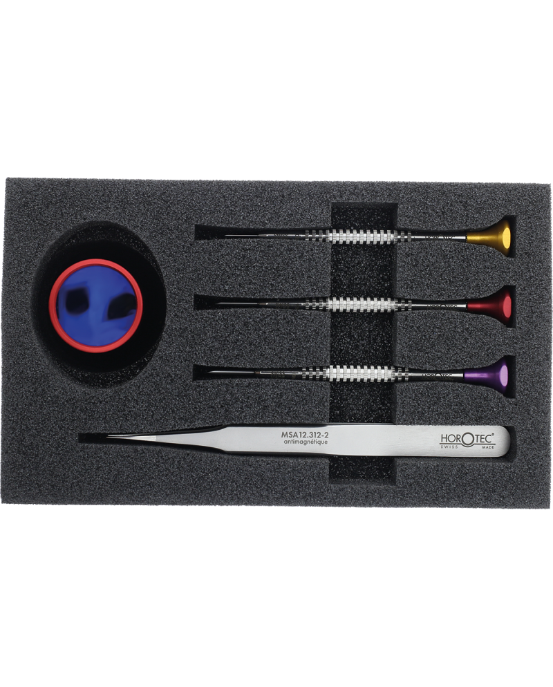 HOROTEC 98.018 - Kit d'outils avec tournevis, loupe et brucelles antimagnétiques