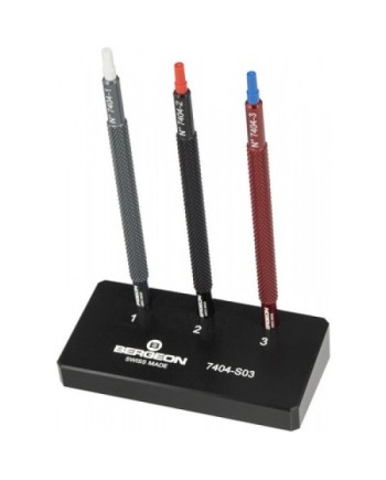 BERGEON 7404-S03 - Assortiment de 3 outils à poser les aiguilles sur socle