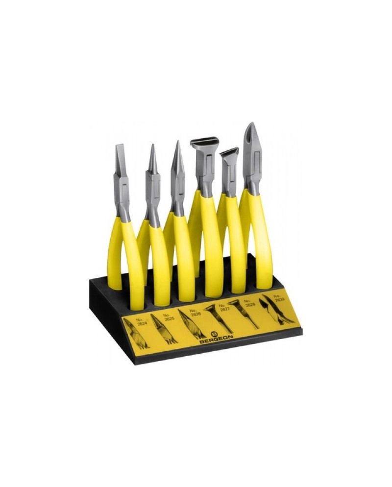 BERGEON 6283-D - Assortiment de 6 pinces d'horlogerie sur socle