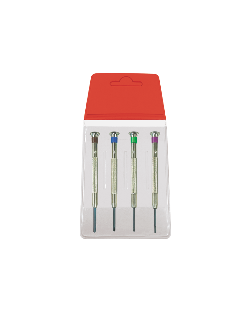 HOROTEC 01.400-A - Assortiment de 4 tournevis cruciformes à mèche fixe