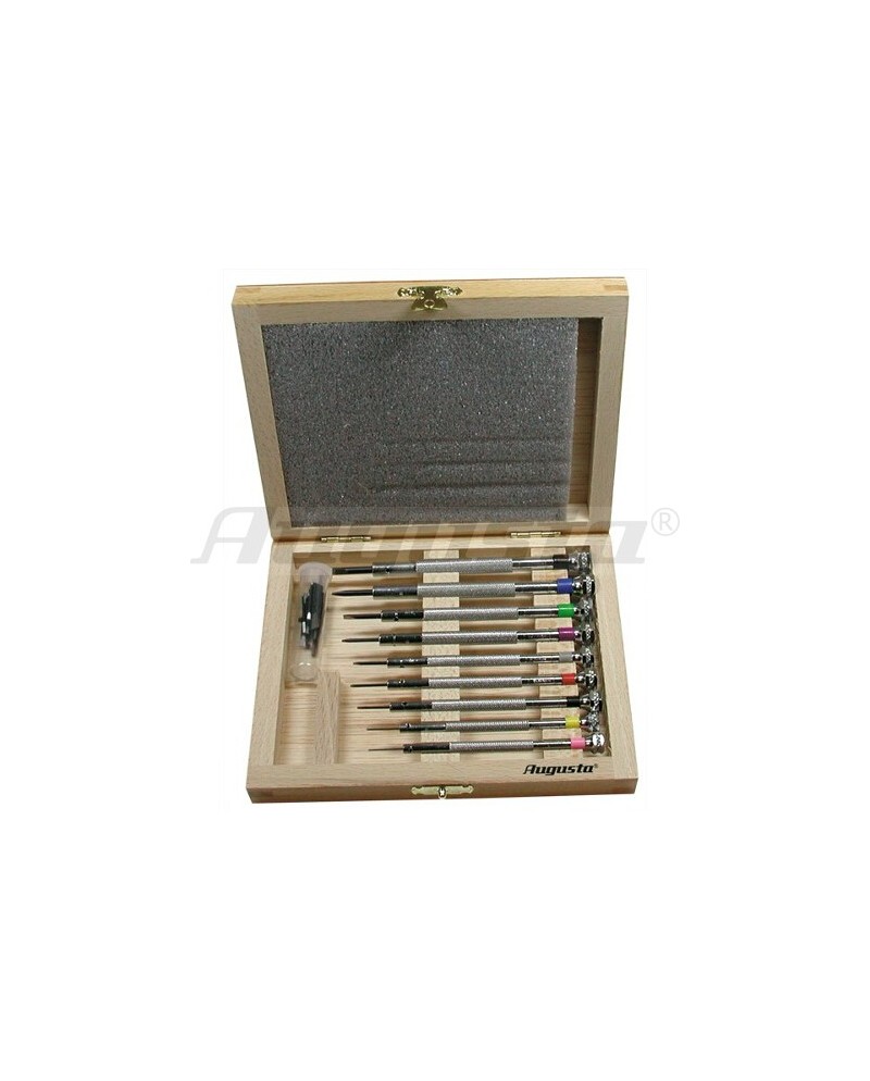 AUGUSTA - Coffret en bois de 9 tournevis avec mèches de rechange