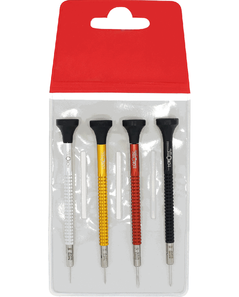 HOROTEC 01.020-f - Pochette de 4 tournevis d'horloger