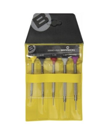 BERGEON 30081-P05 - Pochette de 5 tournevis d'horloger en acier inox