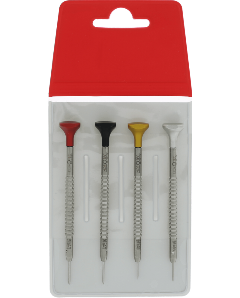 HOROTEC 01.218-G - Pochette de 4 tournevis avec tête aluminium sur roulement à billes