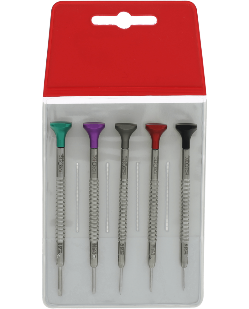 HOROTEC 01.218-F - Pochette de 5 tournevis avec tête aluminium sur roulement à billes