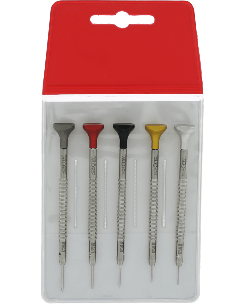 HOROTEC 01.218-B - Pochette de 5 tournevis avec tête aluminium sur roulement à billes