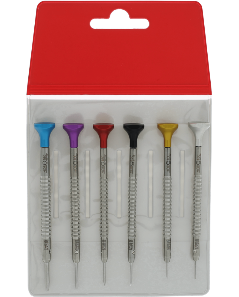 HOROTEC 01.218-H - Pochette de 6 tournevis avec tête aluminium sur roulement à billes