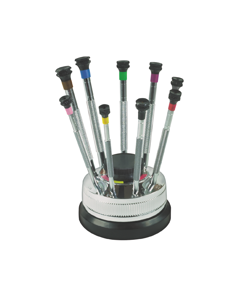 HOROTEC 01.104 - Socle tournant avec 9 tournevis antimagnétiques