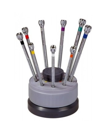 BERGEON 5970 - Socle tournant avec 9 tournevis d'horloger en laiton chromé