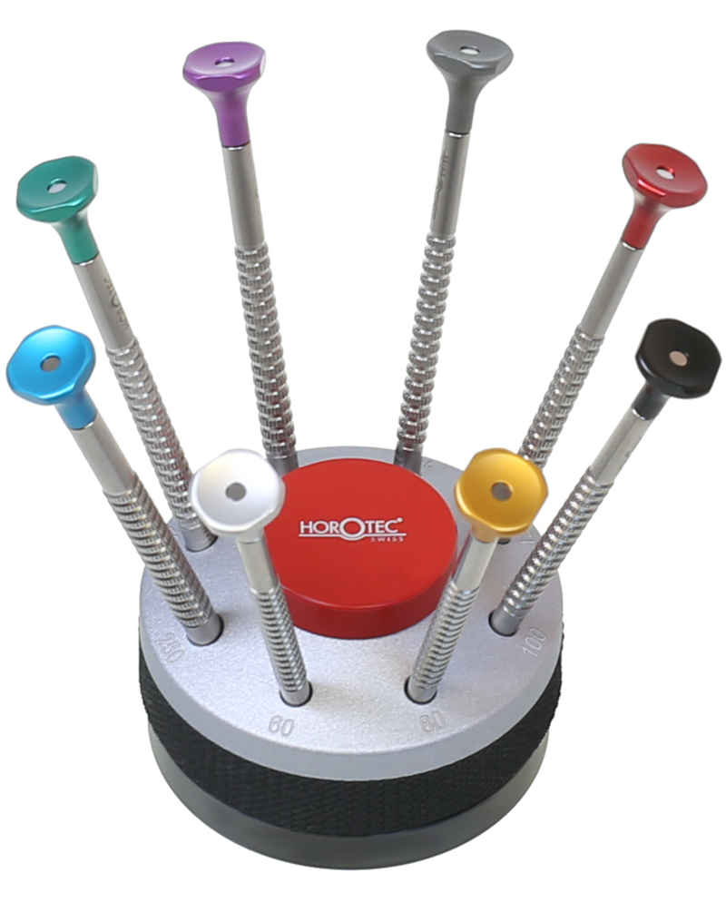 HOROTEC 01.218-C - Socle tournant avec 8 tournevis d'horloger