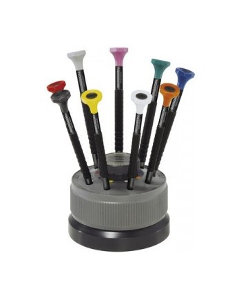 BERGEON 8899-S09 - Socle tournant avec 9 tournevis d'horloger antimagnétiques