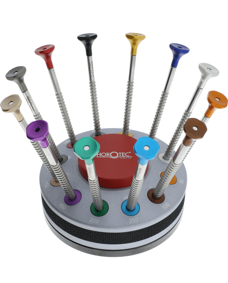 HOROTEC 01.218-E - Socle tournant avec 12 tournevis d'horloger