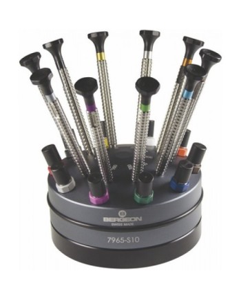 BERGEON 7965-S10 - Socle tournant avec 10 tournevis d'horloger Tork Speed