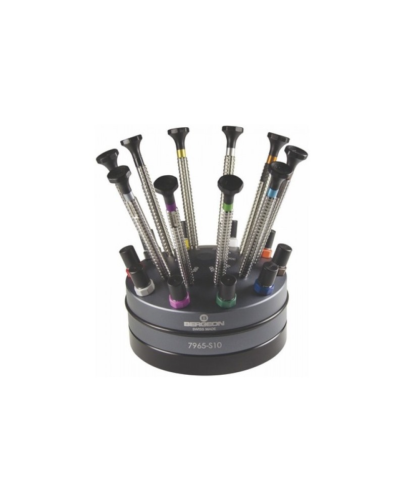 BERGEON 7965-S10 - Socle tournant avec 10 tournevis d'horloger Tork Speed