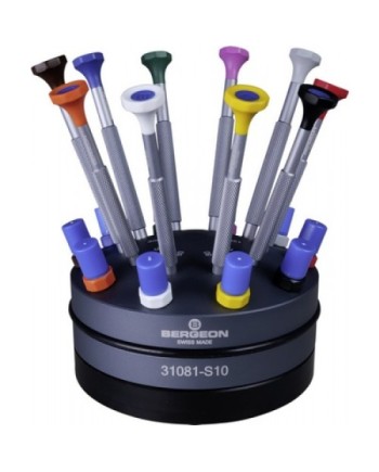 BERGEON 31081-S10 - Socle tournant avec 10 tournevis d'horloger amagnétiques