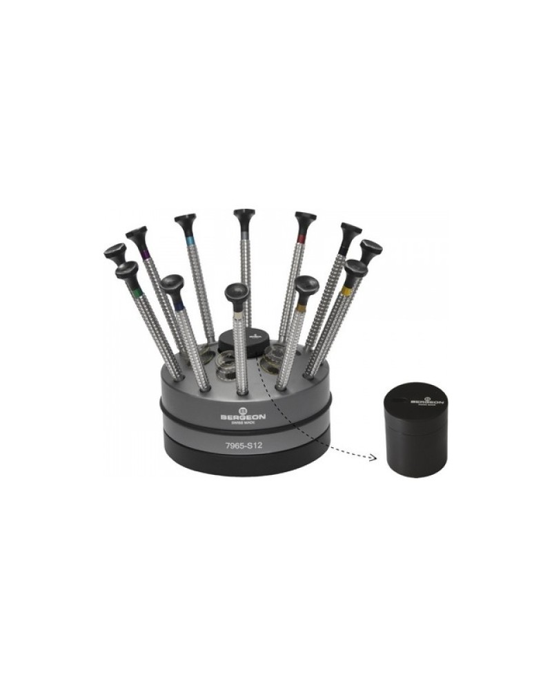 BERGEON 7965-S12 - Socle tournant avec 12 tournevis d'horloger Tork Speed