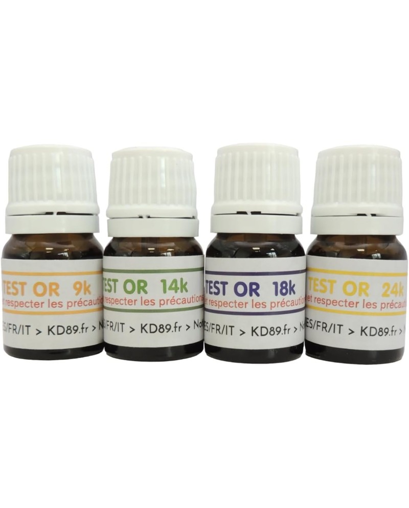 Kit 4 flacons réactifs prêt à l’emploi pour test de l’or (9K, 14K, 18K, 24K)