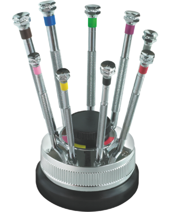 HOROTEC 01.100 - Assortiment de tournevis classiques sur socle tournant 9 pièces