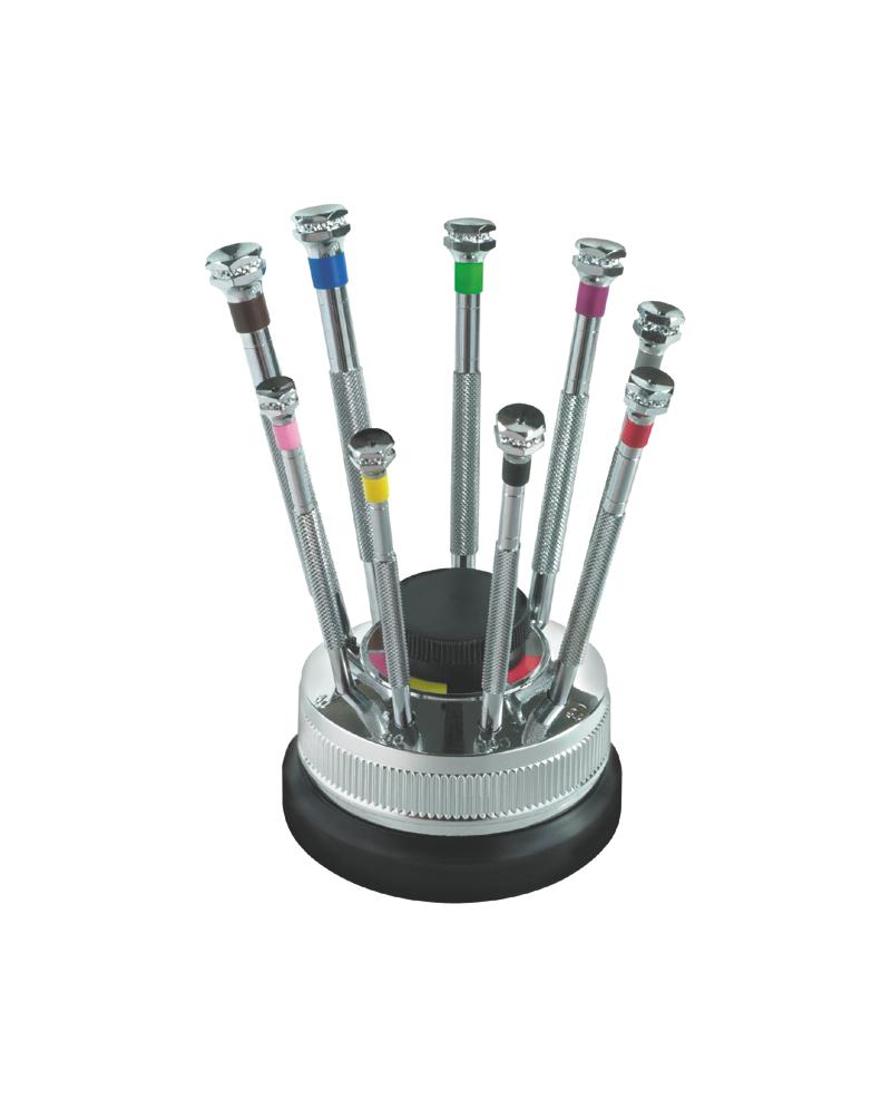 HOROTEC 01.100 - Assortiment de tournevis classiques sur socle tournant 9 pièces