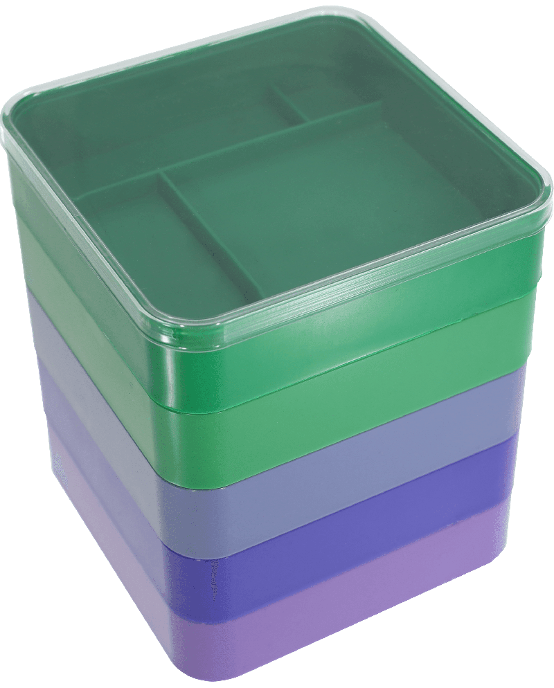 HOROTEC 17.582 - Godets empilables ABS carrés 4 cases avec couvercle (jeu de 5)
