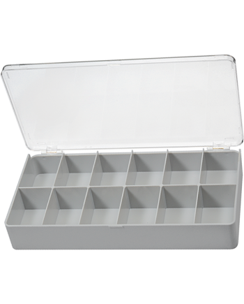 HOROTEC 17.500 – Boîte de rangement grise 12 cases avec couvercle transparent