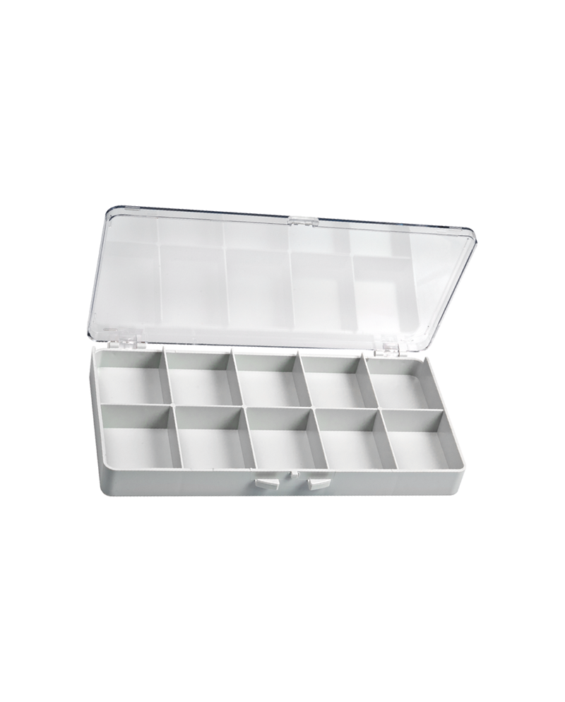 HOROTEC 17.566 – Boîte de rangement grise 10 cases avec couvercle transparent