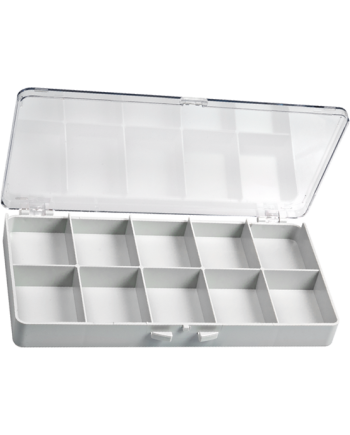 HOROTEC 17.566 – Boîte de rangement grise 10 cases avec couvercle transparent